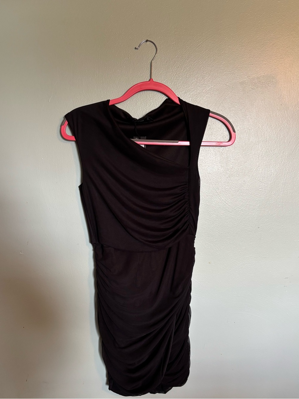 Boohoo Black Asymmetrical Neckline Ruched Mini Dress